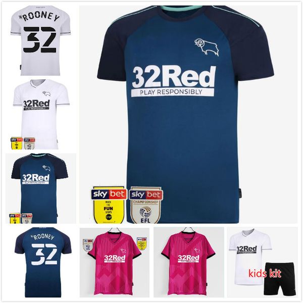 

derby county soccer jerseys 32 rooney 20 2021 lawrence waghorn bird home away third pink kids kits maillot de football shirts uniform, Black;yellow