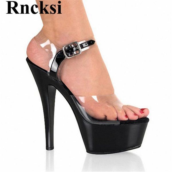 

sandals rncksi women wedding party straps spring high-heeled 15 cm high heels platform pole dance, Black