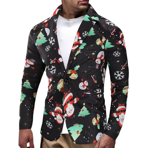 

mens christmas snowman candy printed casual blazers jackets coats contrast color slin fit male fashion, White;black