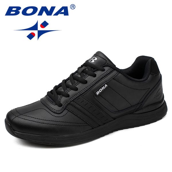 

bona new popular style men casual shoes lace up comfortable shoes men soft lightweight outsole hombre c1007, Black;white