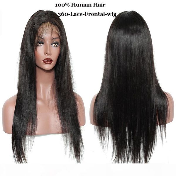 

dilys straight 360 lace frontal wigs with bang natural hairline brazilian indian virgin human hair natural black color 8-24inches, Black;brown