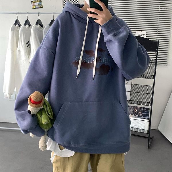 

2020 autumn winter new hoodies velvet men's hooded loose korean student trendy clothes wild casual hip hop, Black