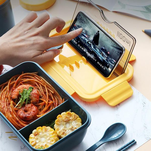 

1100ml солома пшеницы lunch box герметичный здоровый материал bento коробка с ложком микроволновой печью еда контейнер для хранения lunchbox