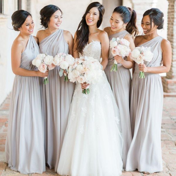 

one shoulder a -line long bridesmaids dresses chiffon custom floor length bridesmaid honor of maid dresses plus size customized l94, White;pink