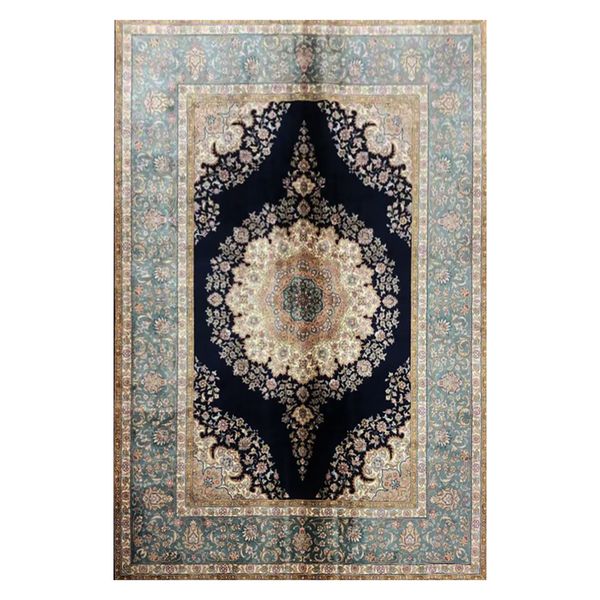 

4.5'x6.5'black blue hand knotted silk carpet for sofa rugs and carpets classic persian carpets study floor mat