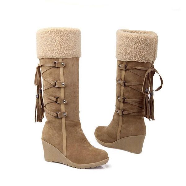 

boots fashion scrub plush snow women wedges knee-high slip-resistant thermal female cotton-padded shoes warm plus size 431, Black