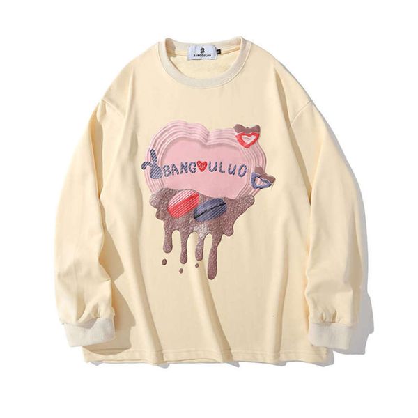 

Bangouluo autumn new men's T-shirt long sleeve love foam printing thin Terry small sweater women, Black