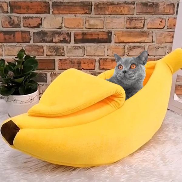 

cute banana cat bed house warm pet puppy banana cushion kennel portable pet mat beds for cats kitten soft cama jllihx