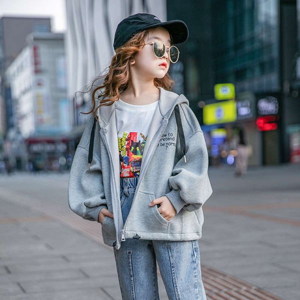 

net hooded cardigan 2020 new autumn red foreign sle spring girls' children's wear korean loose et hm0b, Black