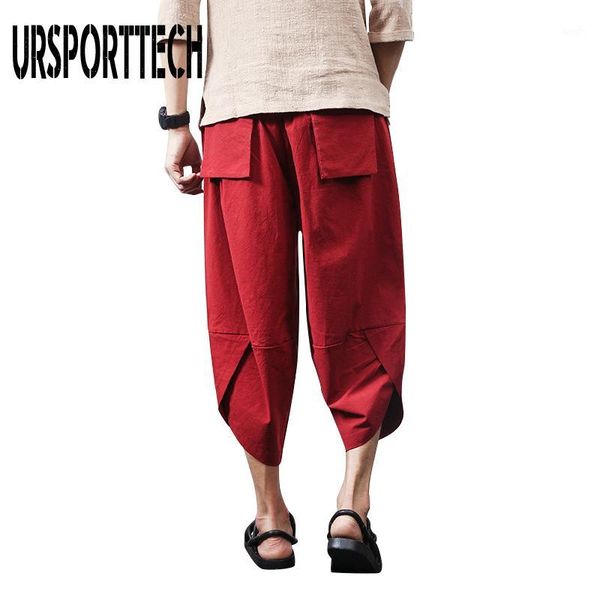 

new mens chinese style casual cross pants men 2020 solid color cotton linen fashion trousers male loose oversize harem pants 5xl1, Black