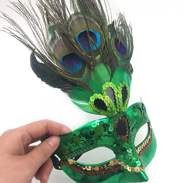 

masquerade handmade peacock half-face birthday feather christmas party mask