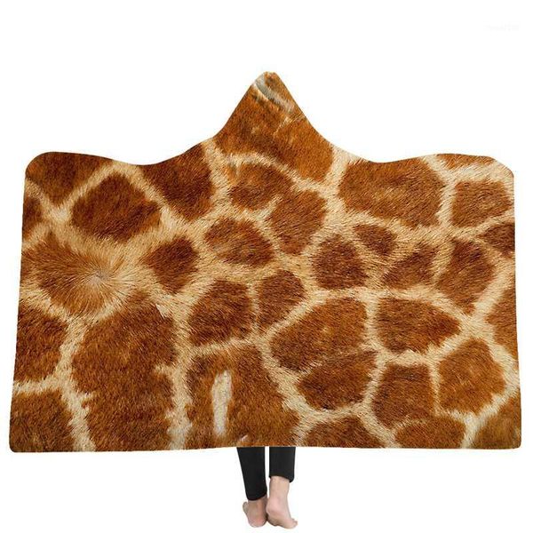 

hooded animal fur pattern print fleece blanket outdoor camping picnic winter home travel throw blanket portable hoodie1