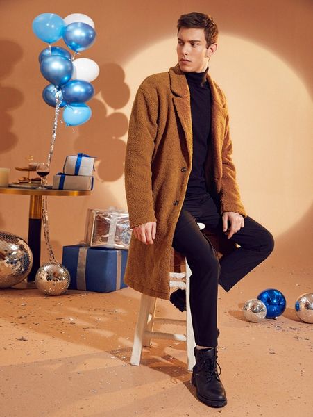 

men single breasted teddy coat u6w9#, Black;brown