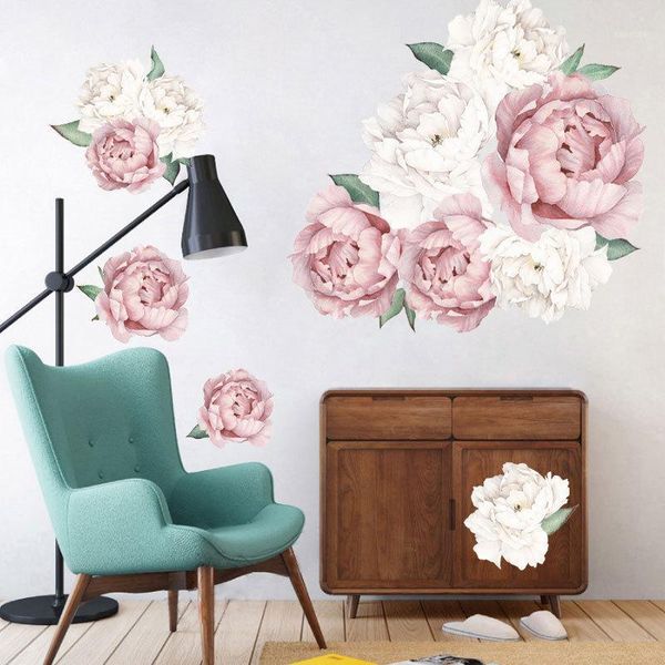 

2 style peony rose flowers wall sticker diy vintage lilac peony stickers for princess room decals mural home decor girls gift1