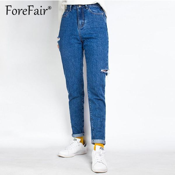

forefair 2020 hole boyfriend jeans for women high waist straight denim pants casual trousers jean femme blue ripped jeans1