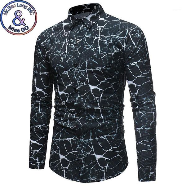 

mens slim fit long sleeve shirt 2018 fashion ice crack print social shirt men casual button down dress shirts camisa masculina1, White;black