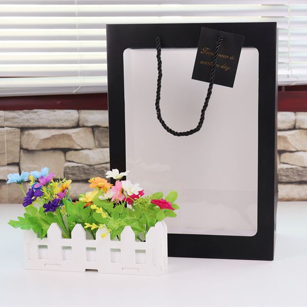 

valentine's day black white transparent window square tote gift bag holiday gift boxes transparent packaging bags creative flower bag