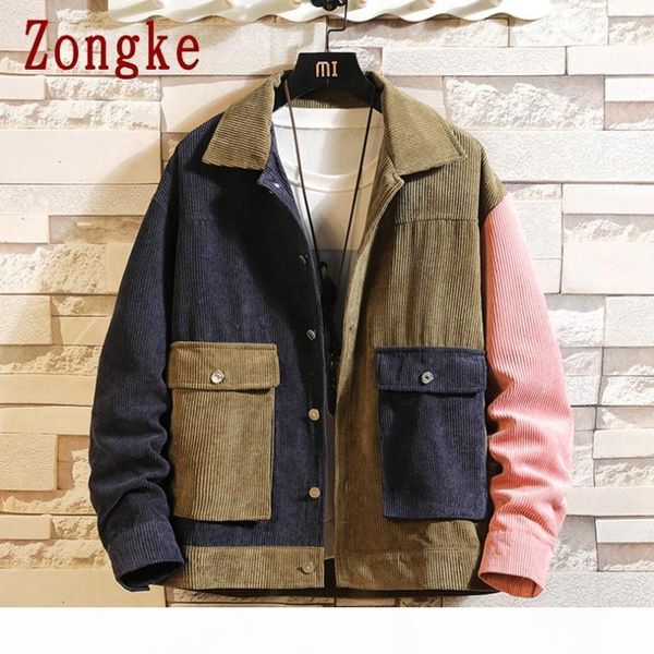 

zongke corduroy patchwork men jacket windbreaker hip hop mens jacket coat streetwear mens clothing 2020 new arrival m-5xl, Black;brown