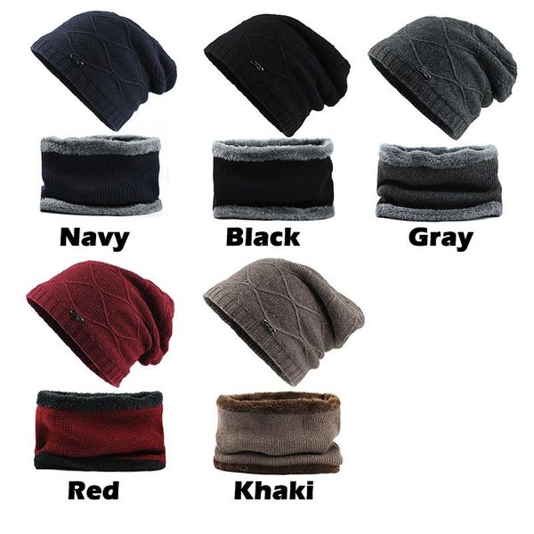 

flb] winter hat шарф set мужчины шапочки для мужчин caps пушистый толстый мужчина мужские зимние шапки skullies bonnet homme f18084 bbymrp, Black;white