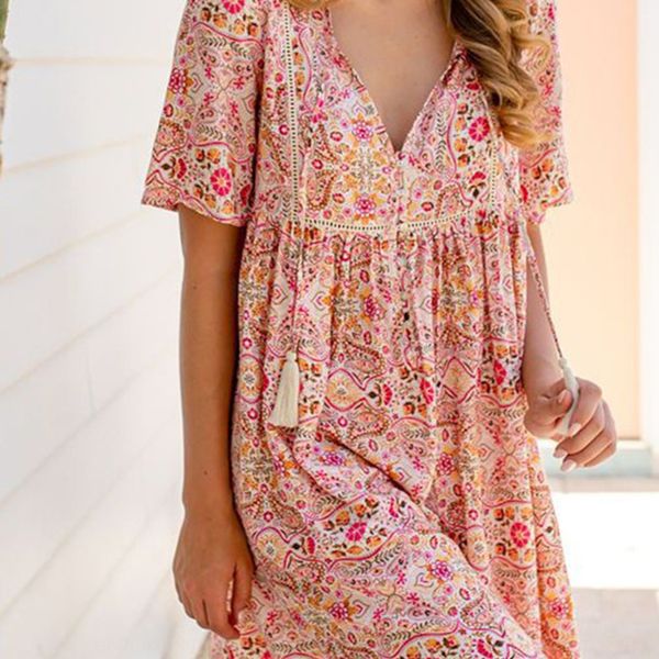 

2020 summer flower print short sleeve 2020 summer dress flower print short sleeve dress and6q, Black;gray