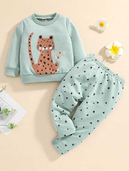 

baby cartoon and letter graphic sweatshirt & sweatpants she, White