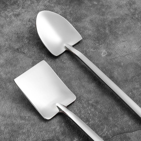 

1 pcs stainless steel handle spoon ice drinking spoons shovel shape soup coffee tea spoon scoop kitchen flatware tools h jllpbd