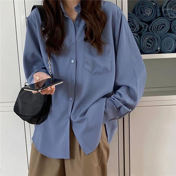 

women blouse solid vintage elegant long sleeve shirts mujer chic loose blouse maxi spring summer 2020 blue purple1, White