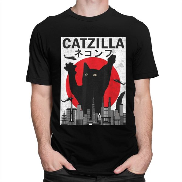 

sport retro catzilla tshirt for men short sleeve japanese style cat vintage kitten lover gift tee o-neck cotton t shirt merchandise