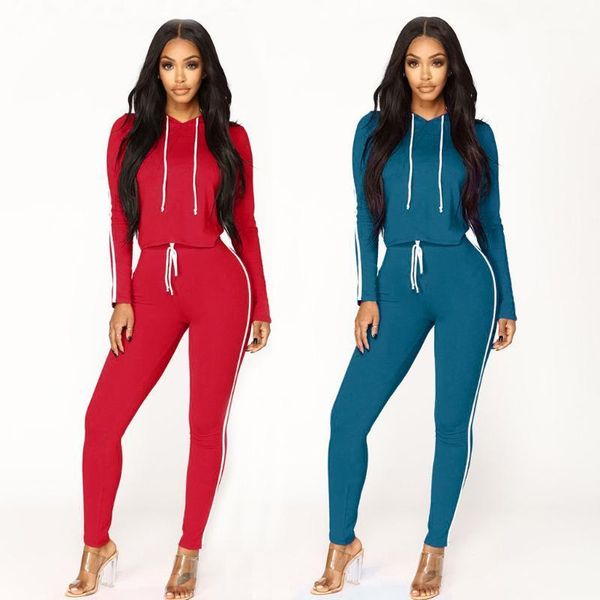 

gym clothing women set 2pcs solid color long sleeve hoodie sweatshirt + pants ladies casual sports sweat suit running tracksuit#g41, White;black