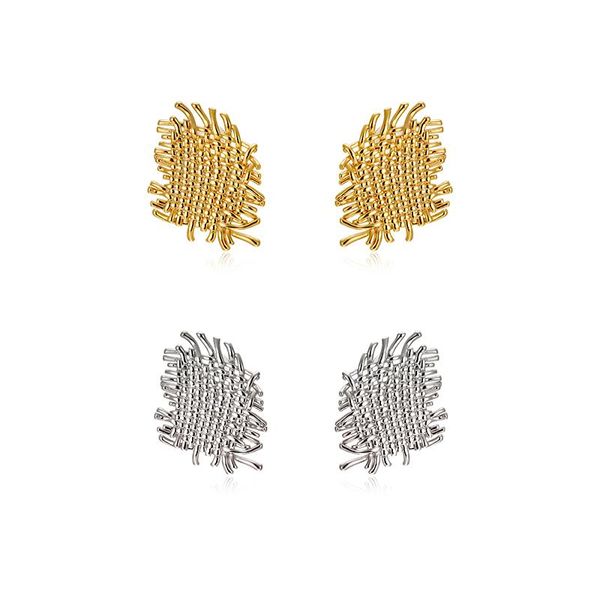 

original designer retro metal woven earrings, Golden;silver