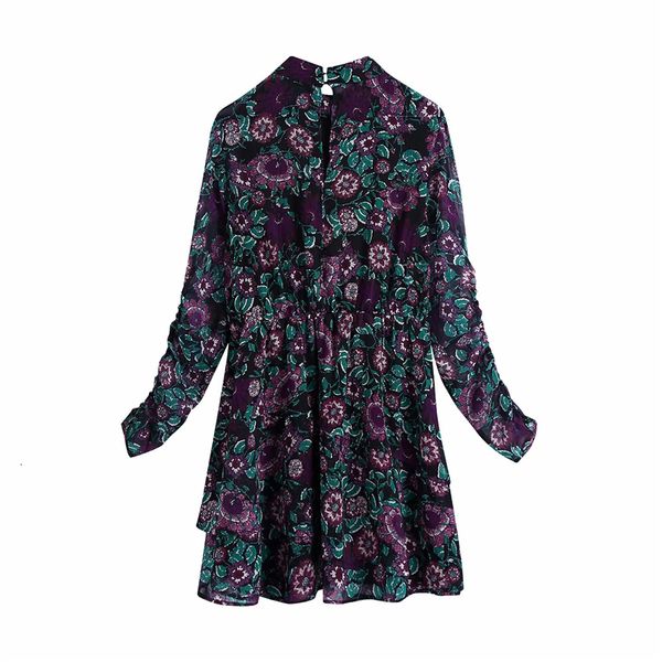 

2021 new vintage women floral print es fashion ladies chiffon elegant female boho stand collar chic girl vestidos jndf, Black;gray