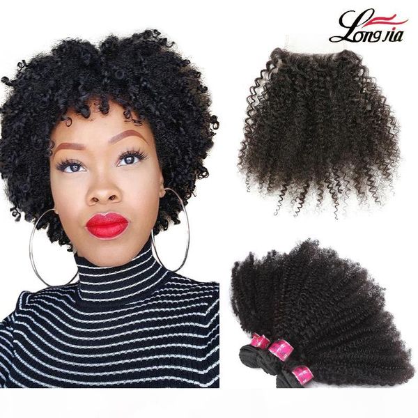 

malaysian arfo kinky hair weave bundles unprocessed human hair 3 4 bundles with 4*4 closure part malaysian virgin human hair closure, Black