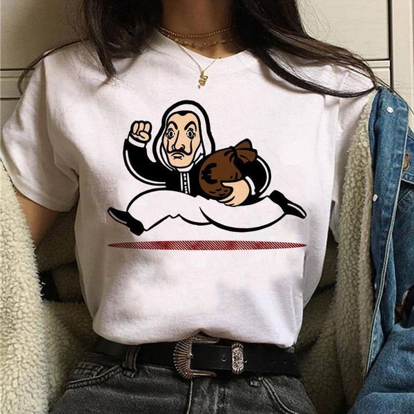 

summer women t shirt harajuku bella ciao letters print short sleeve cute money heist house of paper hip hop tees, White