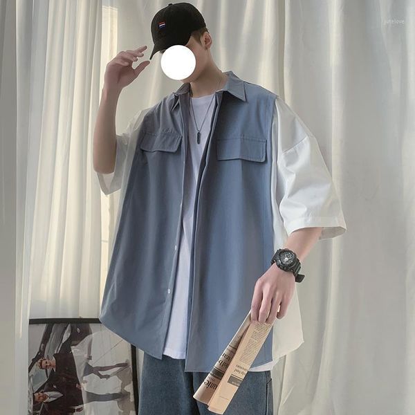 

color block men's clothing lightweight army shirt quick dry tactical shirt men summer half sleeve work shirts -xxl1, White;black