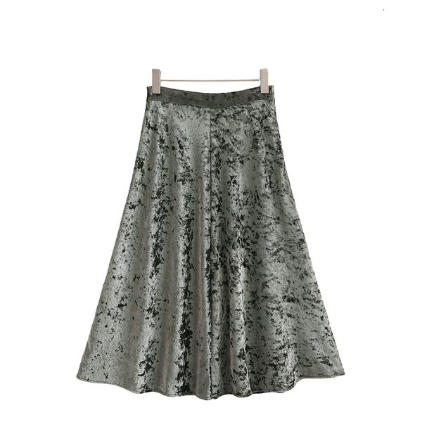 

2021 new elegant women veet a-line fashion ladies zipper high waist skirts streetwear female chic solid black clothes 56sy