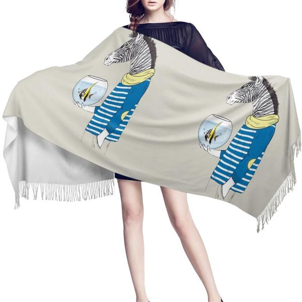 

scarves women cashmere scarf autumn winter hijab wrap zebra aquarium fish stripes printed shawls headband summer ladies, Blue;gray