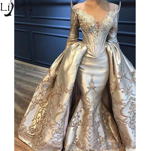 

mermaid overskirts prom dresses long sleeve lace appliqued beads evening dress with detachable train abiye arabic party gowns1, White;black