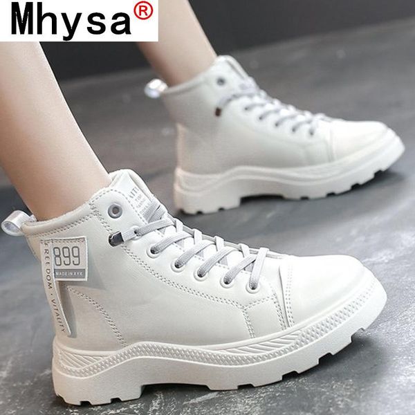 

boots 2021 women casual sneakers winter warm ankle fashion platform lace pu leather botas mujer, Black