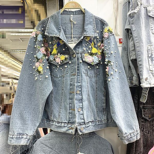 

harajuku fall new fashion jeans coat woman heavy industry diamond embroidered beaded loose cowboy jacket women jeans coats1, Black;brown