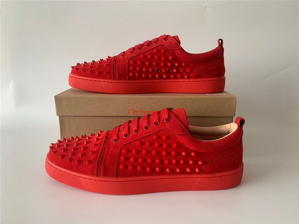 

red bottoms lasual shoes suedue leather men women shoes size 35-47 us12 with box stud spike shoes low cut party loafers, Black