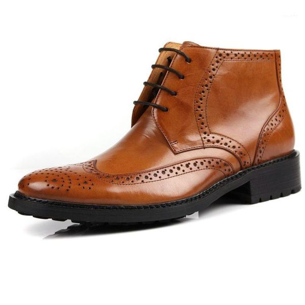 

british and korean men's boots men's short boots carved trend leather short high formal leather shoes1, Black