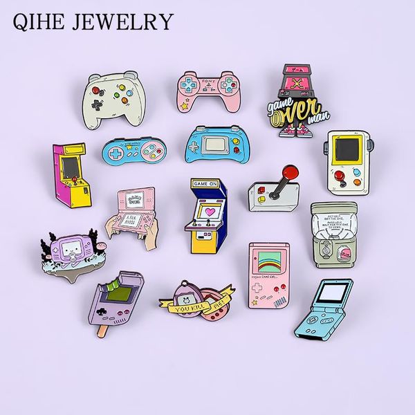 

pins, brooches game lovers pet handheld console robot gashapon machines gamepad over 90s enamel pins button badges, Gray