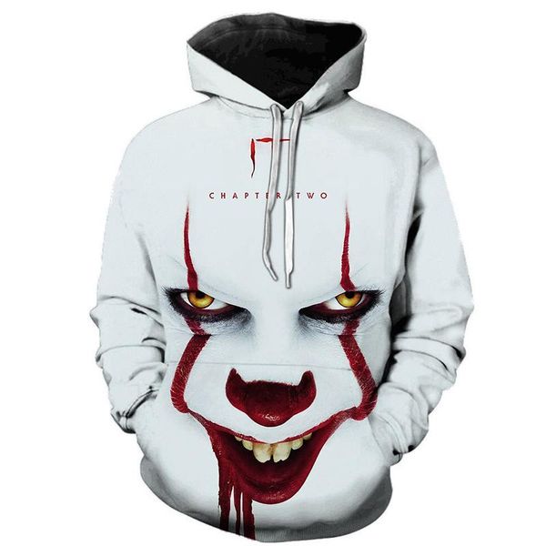 

new 2020 amerian horror movie it chapter two 3d hoodies men women casual sweatshirts it pennywise cosplay chucky sweatshirt, Black