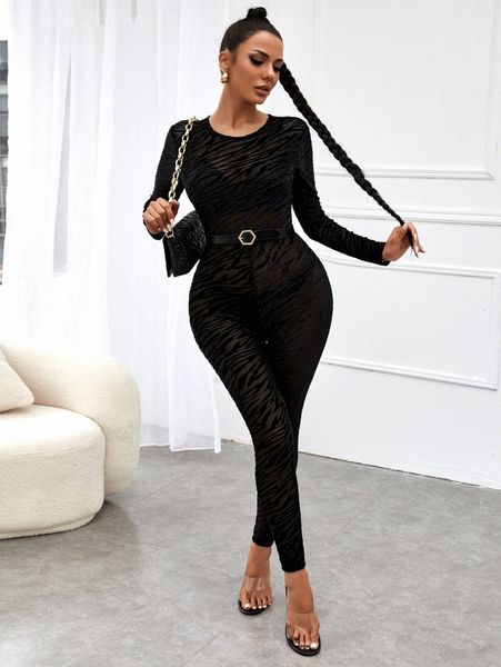 

sxy zebra striped mesh unitard jumpsuit without belt m3gs#, White
