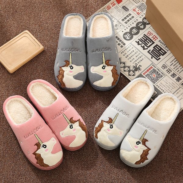 

winter house fur slippers women warm cotton shoes cute cartoon hedgehog unicorn indoor bedroom non-slip ladies furry slides 201103, Black