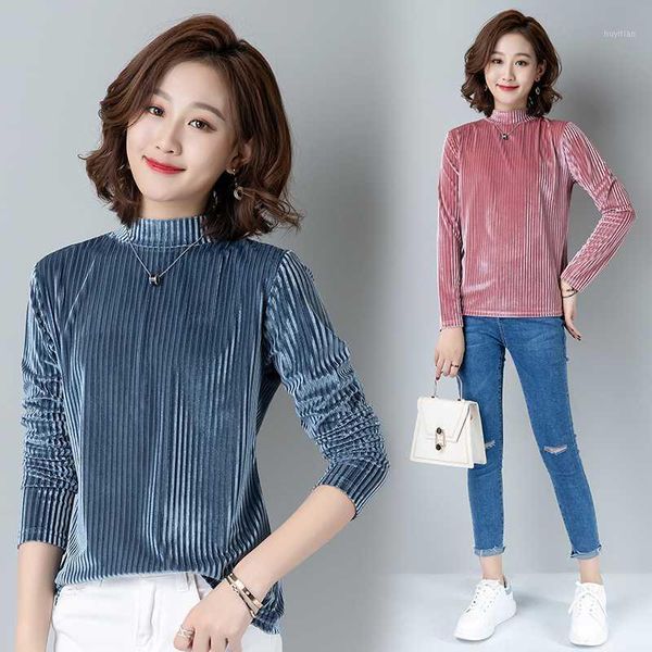 

velour blouse women shirts long sleeve turtleneck striped women blouses plus size casual shirt korean camisas mujer1, White