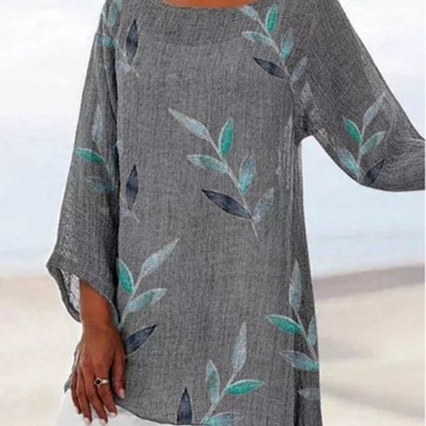 

2020 лета нерегулярные семь четвертей рукава пальто лист вокруг шеи распечатано 2020 лета нерегулярных семь четвертей рукав top coat футболк, White