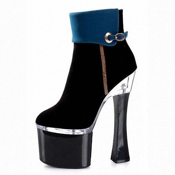 

boots super high heels, 17-18-20cm thin and hate sky-high club shoes, suede front decorative side zipper, low boot1, Black