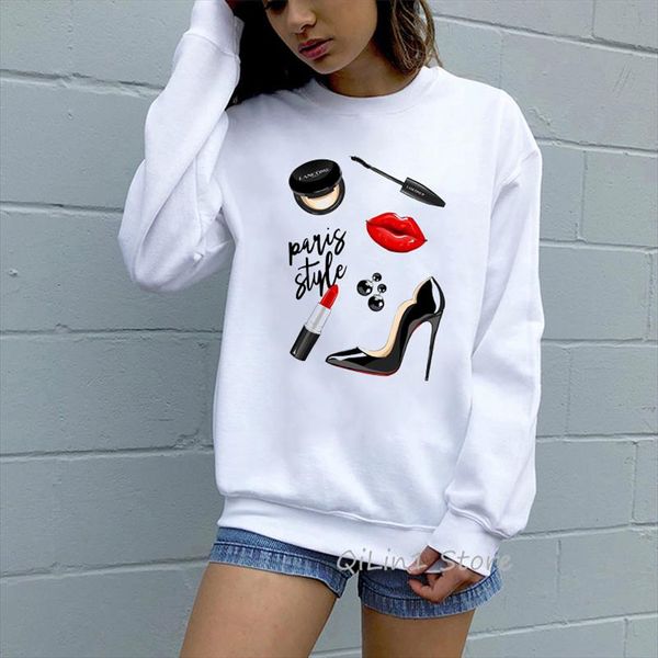 

paris style high heels shoes lip lipstick print womens sweatshirt hoodies women vogue tracksuit diy hoodie autumn clothes, Black