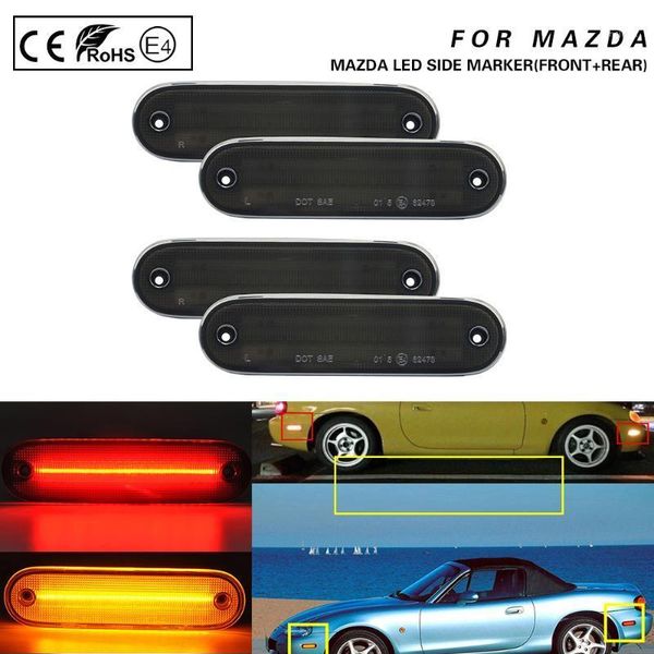 

emergency lights 4pcs for miata mx-5 90-97 99-05 smoke front+rear led side marker light driver corner/park lamp1
